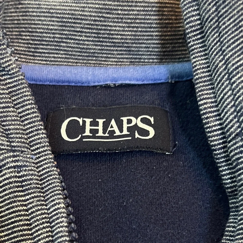 XXL - Chaps Men's Quarter Zip-Up Navy and White Sweater